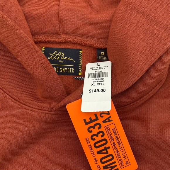 NWT L.L.Bean x Todd Snyder Men's Hoodie Sweatshirt in Light Russet(Sz XL & XXL) - Picture 7 of 14